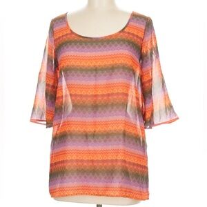 Wrangler Women’s Geometric Print Top Semi Sheer Flowy‎ Flare Sleeves size XS